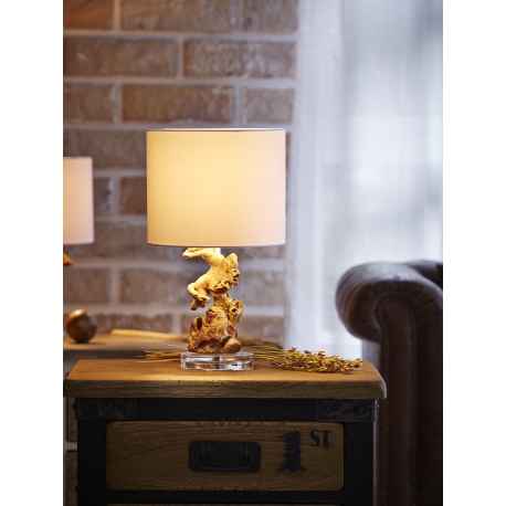 Lampe à poser torsade bois blanchi H.47cm abat-jour en coton Lanai