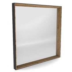 Miroir carré bois clair et cadre en métal noir 120 x 120 cm