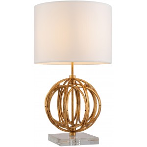 Lampe de table design métal finition feuille d'or base en cristal