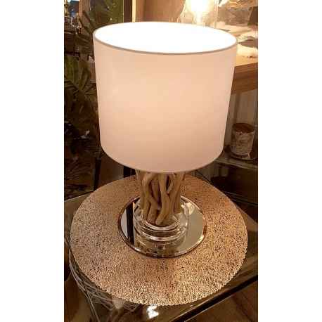 Lampe à poser bois blanchi H.42cm Lanai-ligne et abt-jours en coton
