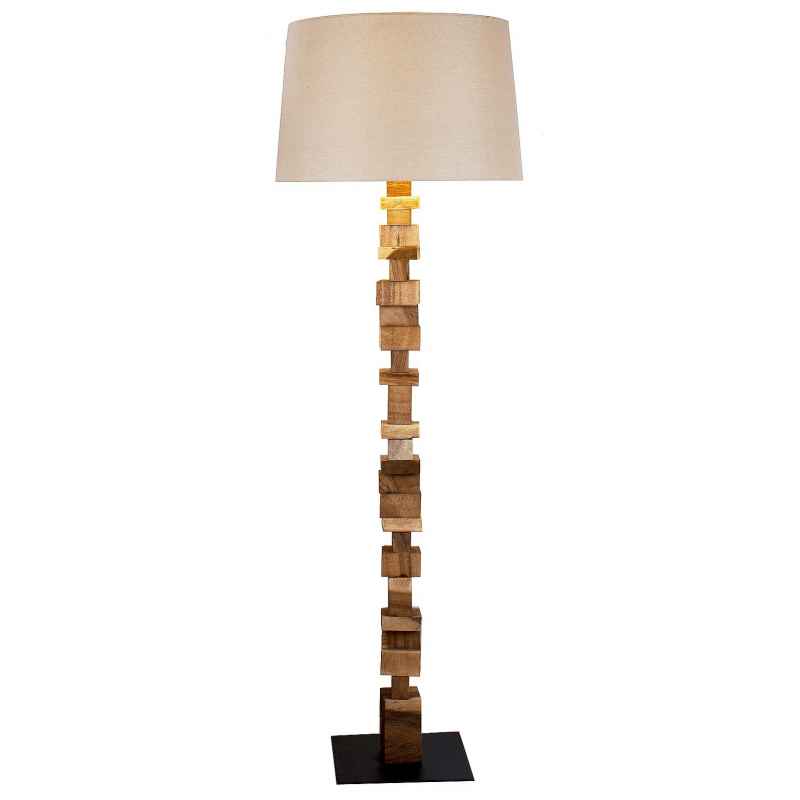 Lampadaire design galets de bois flotté abat-jour lin H.175 cm