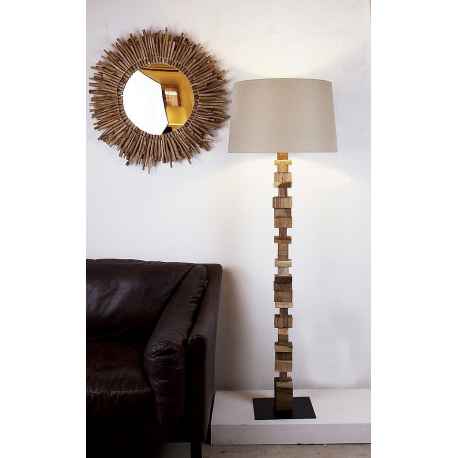 Lampadaire design galets de bois flotté abat-jour lin H.175 cm Ninole
