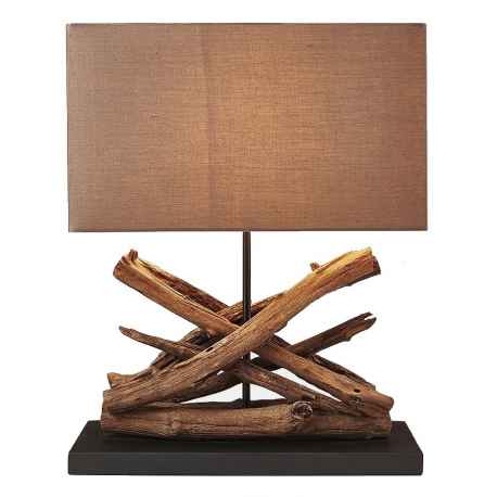 Lampe à poser bois flotté abat-jour rectangle en coton H.50 cm Akoa