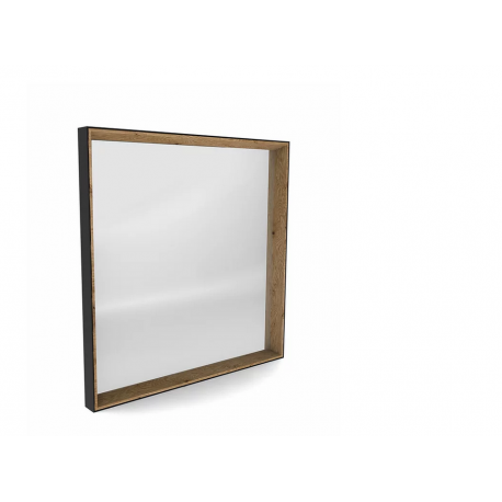 Miroir Matrix carré bois clair et cadre en métal noir