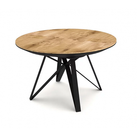 Table à manger ronde extensible pieds métal noir D.130 cm