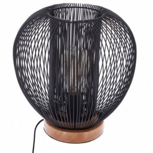 Lampe métal fil noir base bois H.27 cm